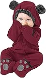 Travel Jacket Kids Footed Girl Coat Jumpsuit Ears Hooded Bear Romper Boy Baby Infant Fleece Girls Coat&Jacket 12-18 Months Wine