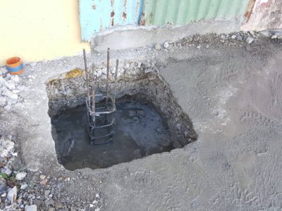 Foundation for the roof of the indoor play area