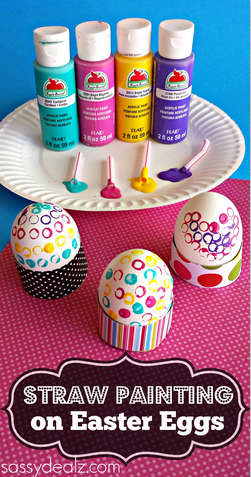 Fun Easter Egg decorating ideas; Straw painted Easter eggs